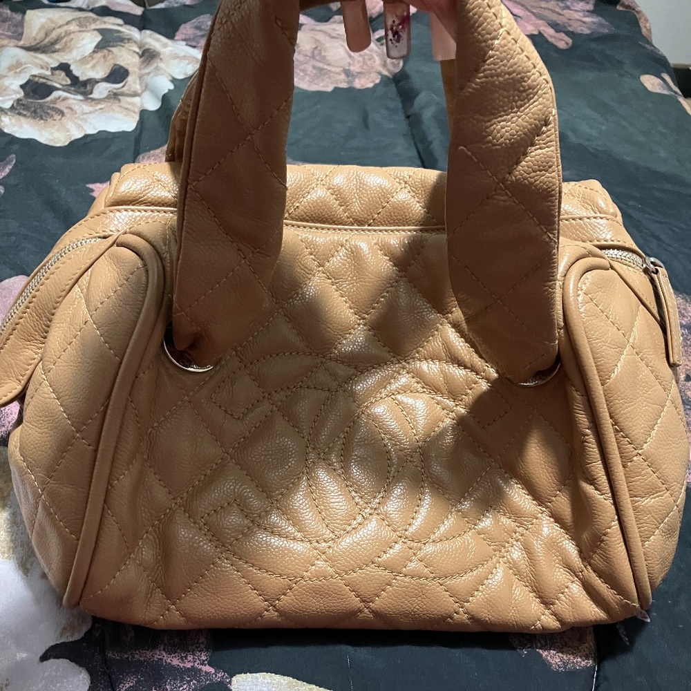 Authentic Chanel quilted bowling leather bag